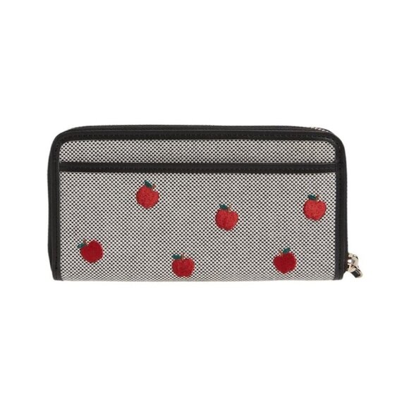 Kate Spade Womens Black Red Apple Embroidered Large Continental Wallet New - Picture 4 of 12
